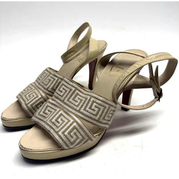 Christian Louboutin Jordi Ankle Strap Sandals Beige Heels 38.5 /US 8 - Picture 1 of 16